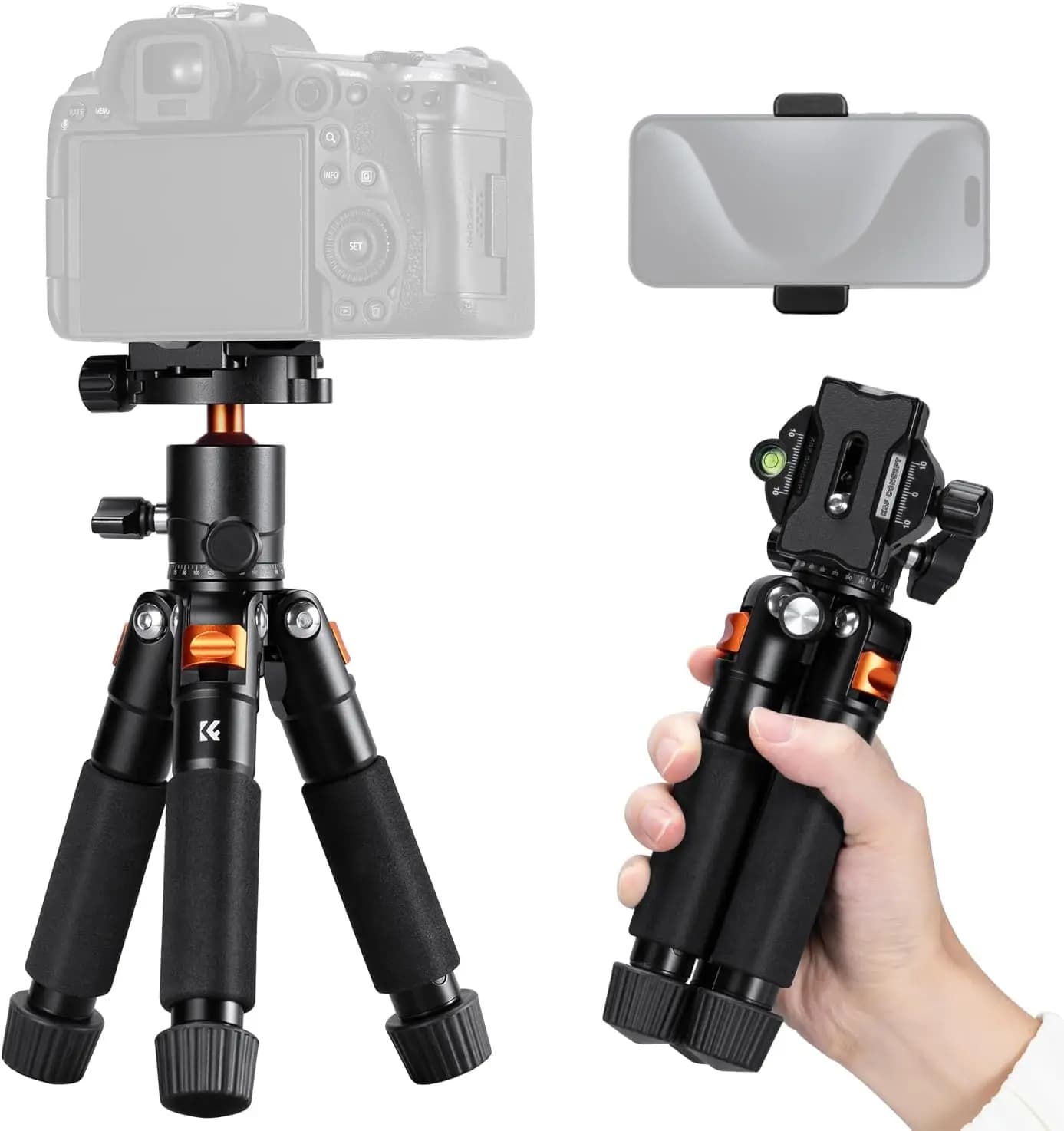 Mini treppiede da scrivania da 21,6 pollici, portata 6 kg, con testa a sfera e supporto per telefono per fotocamera DSLR