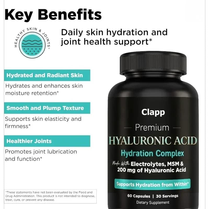 Hyaluronic Acid Supplement Contains MSM, Vitamin C, Coconut Powder, and Silica -60 Capsules for Skin Supplements