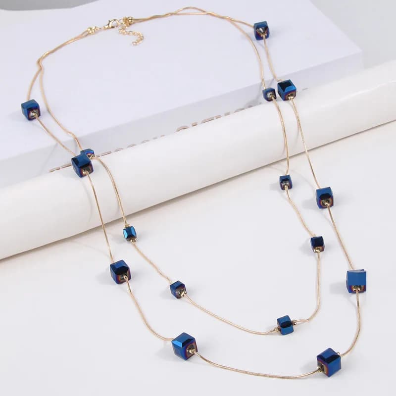 New Fashion Long Necklaces Square Glasses Beads Decoration Double Layer Sweater Chains Necklace Artificial Crystal Necklaces