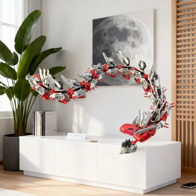 425PCS MOC Fantasy Serpent Sculpture Model Inspired Desk Ornament Detailed Creative Puzzle Blocks Showcase Decorative Toy Gift
