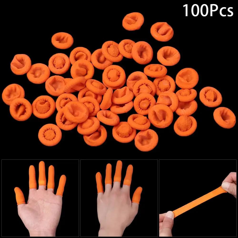 100PCS Non-slip Fingertip Protective Natural Latex Orange Finger Cots Protector Gloves Finger Cover Rubber Gloves