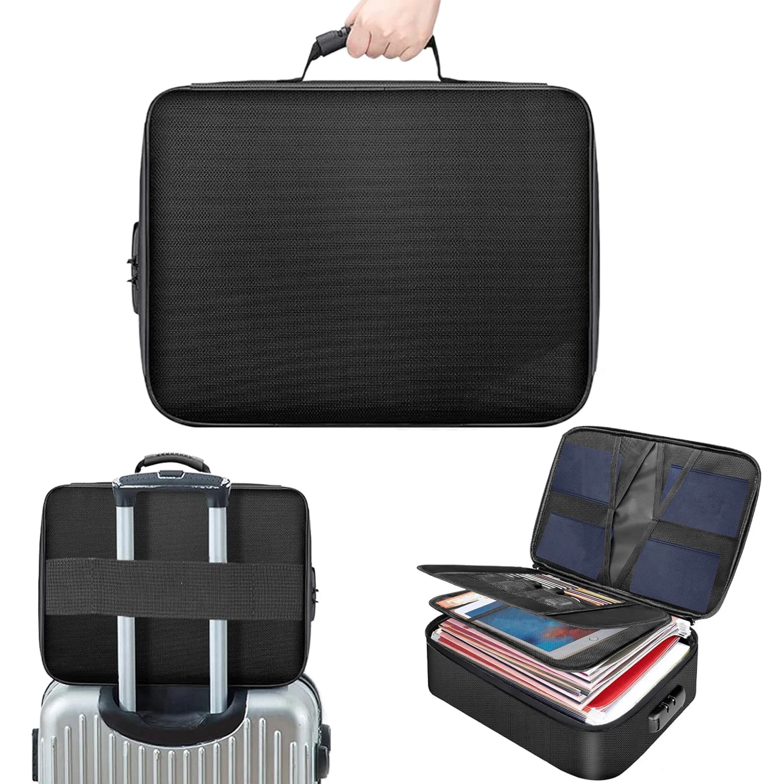 Borsa Portadocumenti con Serratura, Custodia Ignifuga per Archiviazione con Cerniera Resistente all'Acqua, per Ufficio, Laptop, Documenti, Regali