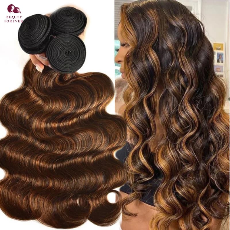 Human brown hair band Balayage color # FB30 body wave human colored tesses fasci degree 12A texture of Brazilian virgin hair