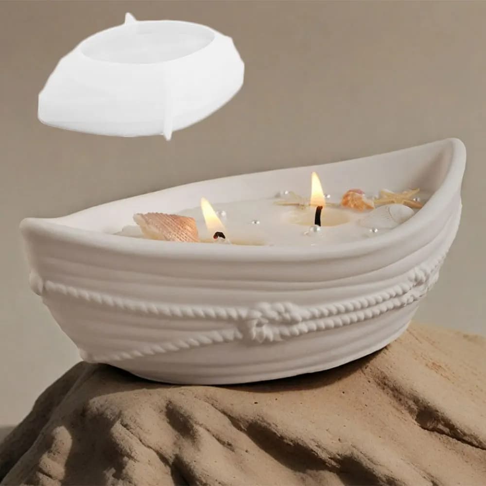 Scatola di immagazzinaggio a forma di canoa Stampi in silicone Fai da te Conchiglia Conchiglia Vasi di candela Vaso di cemento Stampo per vaso di piante grasse Decorazioni per la casa