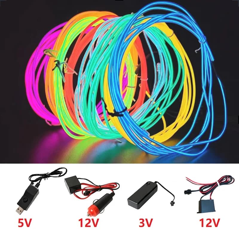 EL Wire 10/5/3/1m Illuminated Lights with Neon Lights DIY Combination Multicolor Lights AA Batteries USB Prom LED Strips