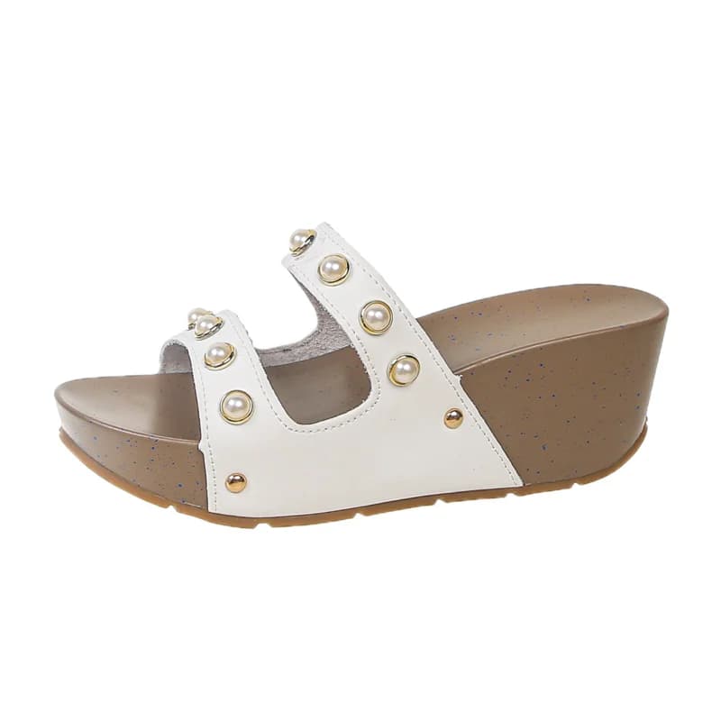 New Women's Slippers Summer Pearl Wedge Slippers Retro Rivet Thick Bottom Sandals Women Roman Platform Slides Shoes Big Size