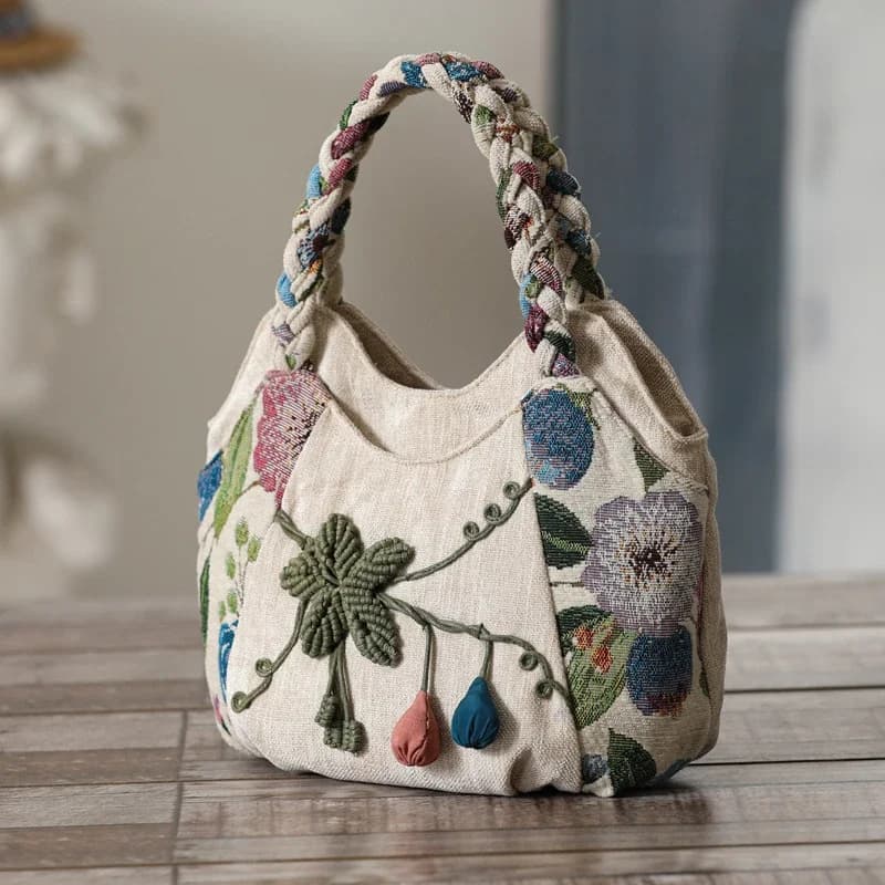 Original Ethnic Style Handbag Canvas Embroidered Women's Bag Handheld Woven Small Bag Embroidery Handbags for Women 2025