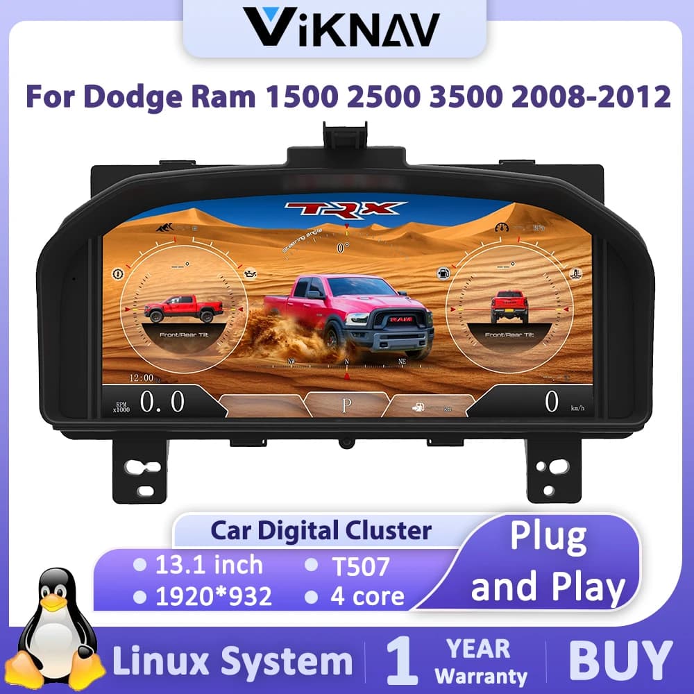 13.1" Latest Car Digital Gauge Cluster For Dodge Ram 1500 2500 3500 2008-2012 Instrument LCD Panel Dashboard Speedometer Display