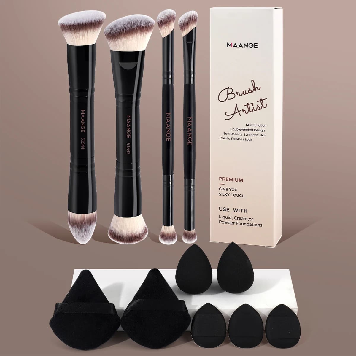 MAANGE Set di pennelli per trucco Pennelli per fondotinta contorno viso con soffio di cipria perfetti per la miscelazione di guance, fronte, mascelle, naso, bellezza