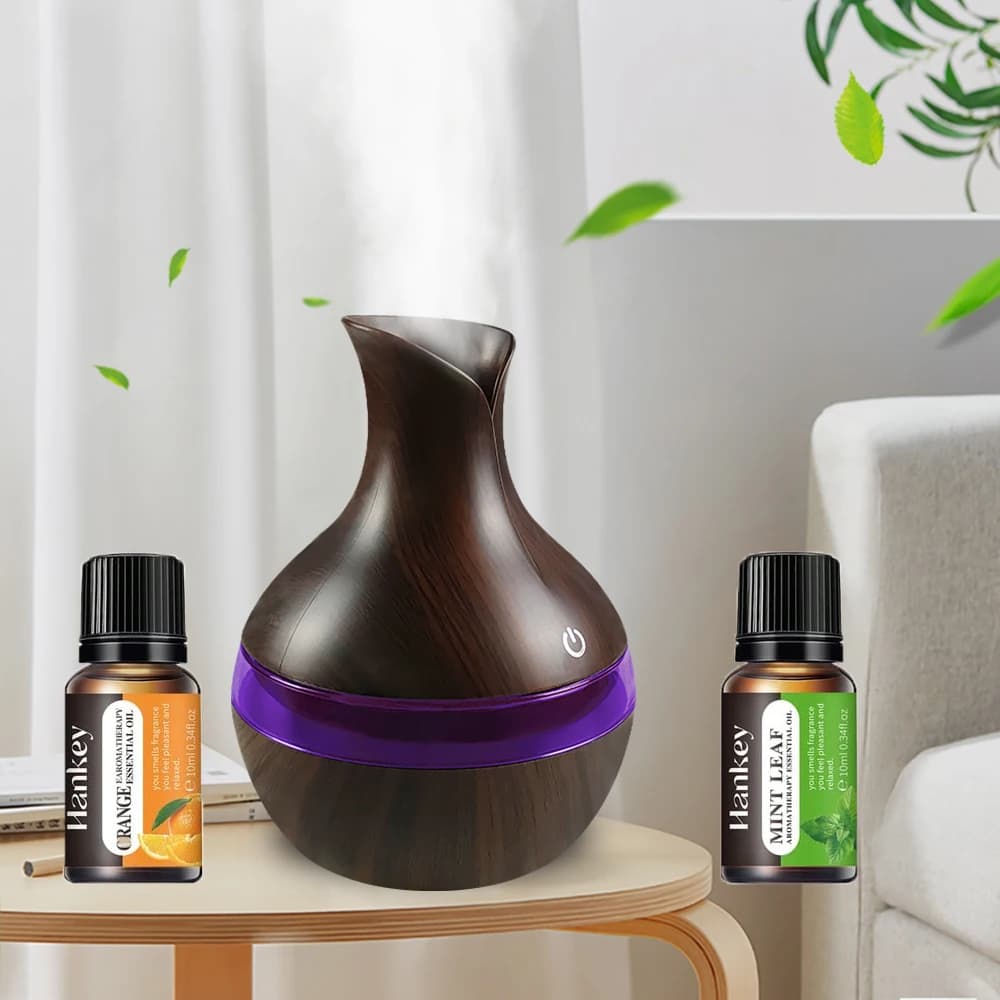 Umidificatore per aromaterapia 2 in 1 e diffusore di oli essenziali, alimentato tramite USB da 300 ml, ultra silenzioso per casa e ufficio (include 2 oli)