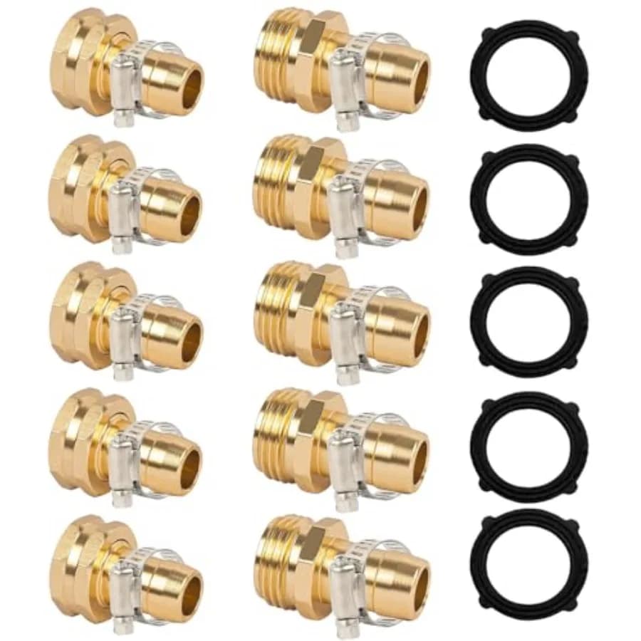 Garden Pipe Repair Connector with Clamps, Suitable for 3/4" or 5/8" Aluminum Garden Pipes, Male Fittings and Female