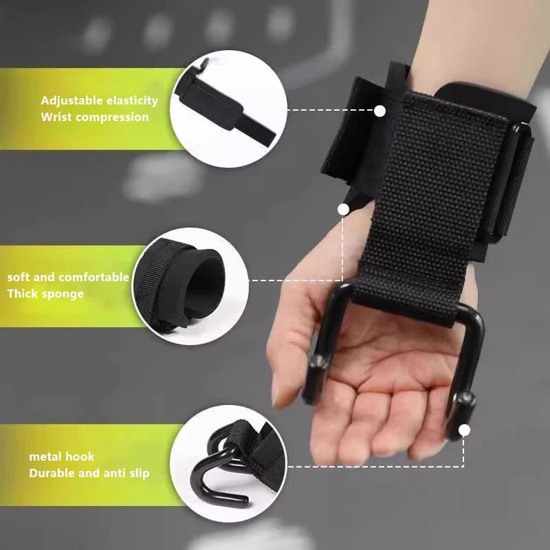 2PCS Gym Fitness Hook Weight Strap Weight Lifting Hook Grips With Wrist Wraps Hand-Bar Wrist Strap Pull-Ups Power Lifting Gloves