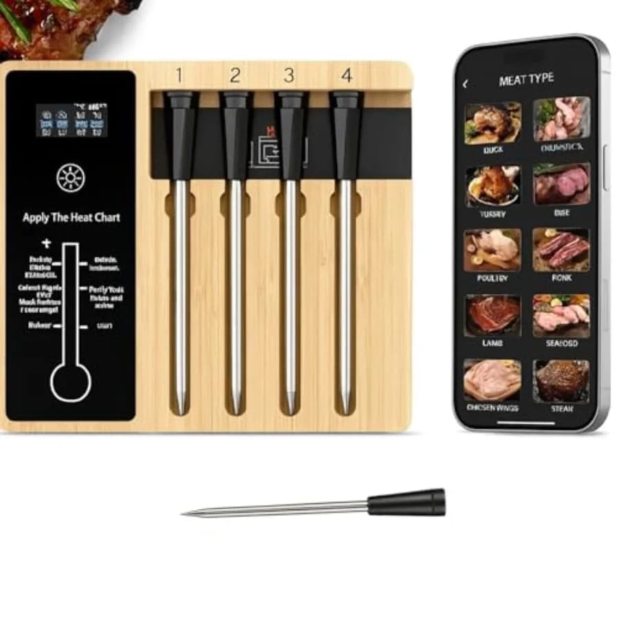Bluetooth Car Thermometer with 4 Ultra-Slim Ceramic Supplies for BBQ, Wireless Digital Monitoring up to 300°C 572°F
