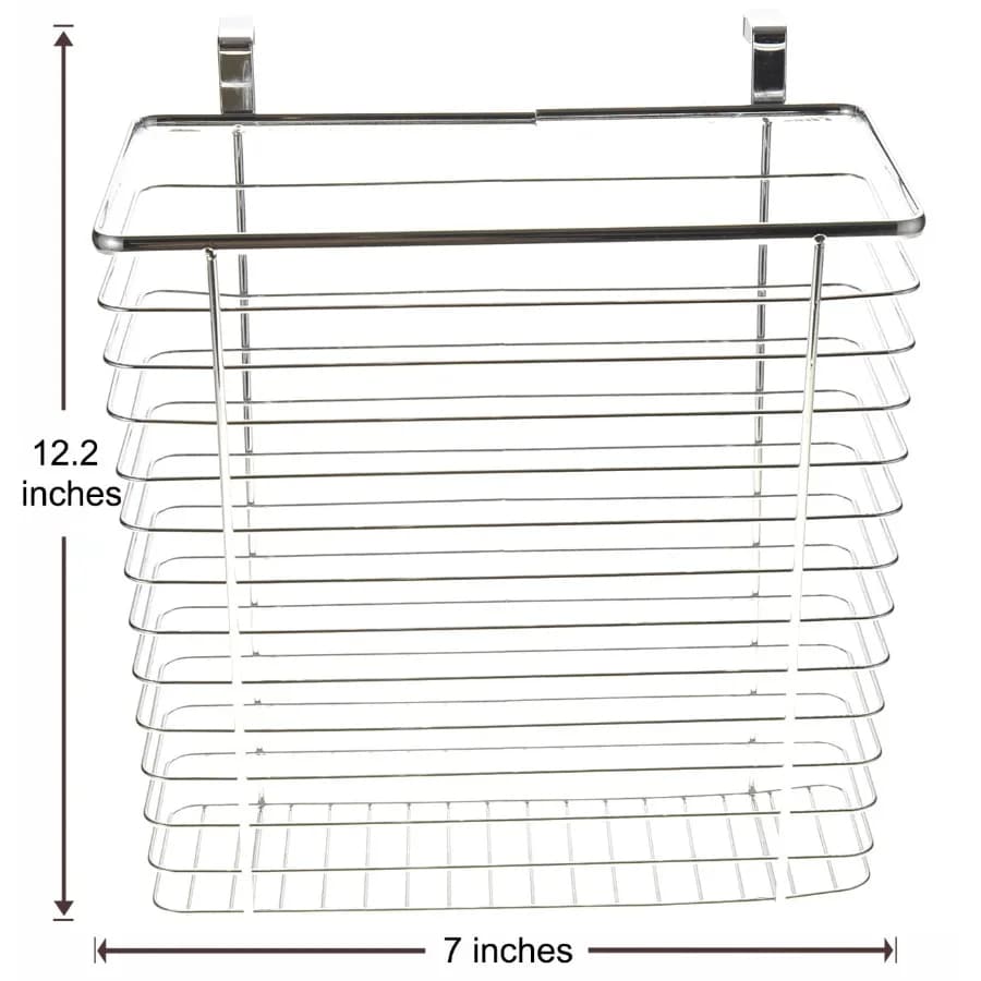 Hanging Metal Chrome Cabinet Wastebasket or Storage Basket for Bathroom Kitchen Use, Durable Chrome Finish, Sleek Silver Color,