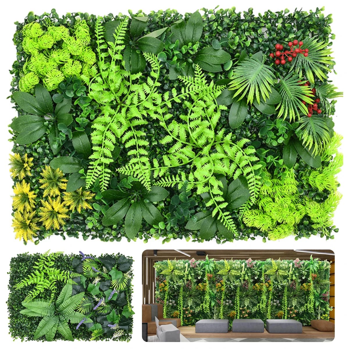 Artificial plastic wall plant hanging grass background wall panel green plant decoration hanging for home garden fence 40x60 cm