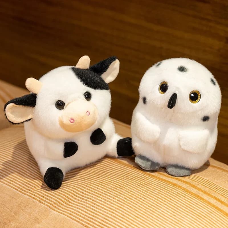 Kawaii Animal Plush Toy Soft Fluffy Cow Chinchilla Snowy Owl Stuffed Doll Cute Round Shape Plushies Cuddly Pillow Birthday Gift