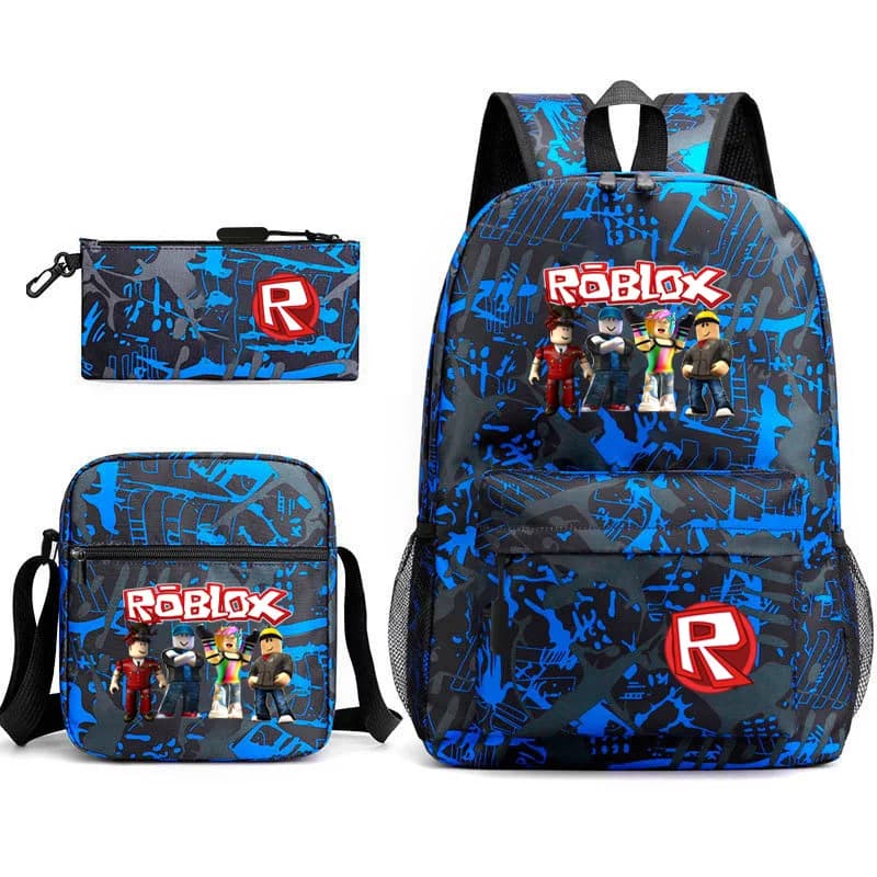 Nuovo Set Zaino Roblox per Ragazzi e Ragazze 3 in 1, Bundle Studentesco con Zaino Scolastico, Borsa a Tracolla e Astuccio