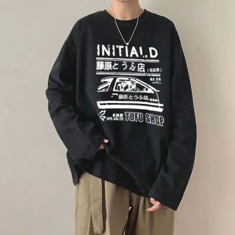 Men's Shirt Long Sleeves 2025 Spring Anime Streetwear O-Neck Hip-Pop Loose T-Shirts Autumn Vintage Oversized Y2k Tops Man Tees
