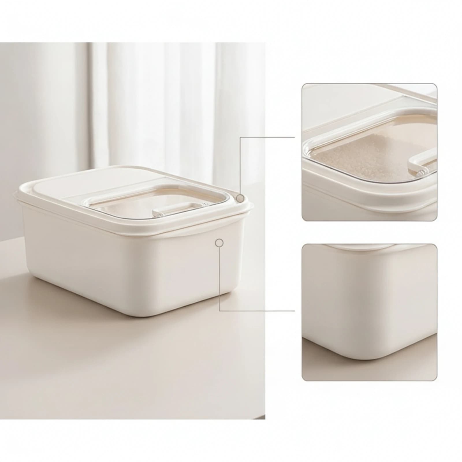 Rice Storage Bin with Lid Rectangular Kitchen Storage Bin Dry Food Container Clear Compact for Pantry, Countertop