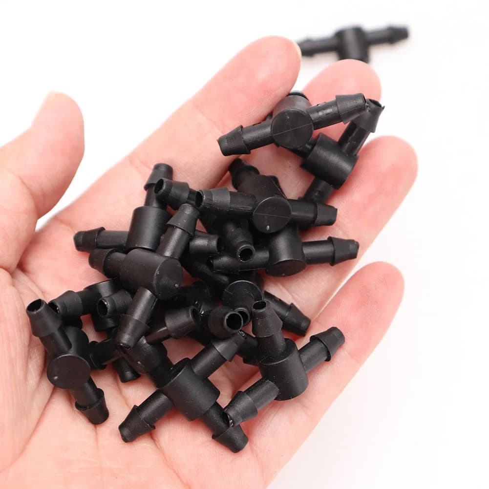 50 Pcs 4/7mm Barbed Tee Fitting For 1/4 Inch Drip Irrigation Hose Garden Plant Watering System Connector