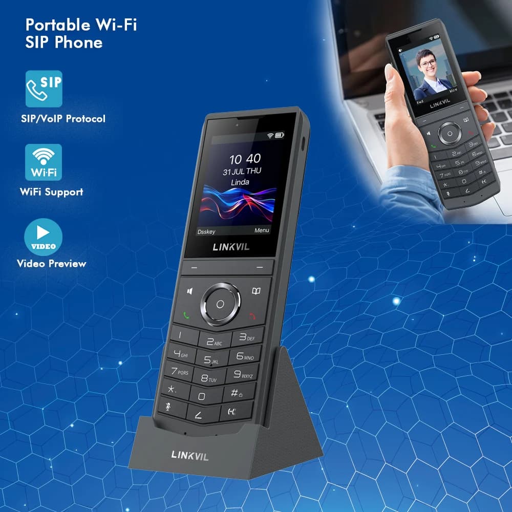 LINKVIL Videotelefono VoIP SIP WiFi wireless portatile Spina UE Audio portatile Fanvil Telefono SIP per ufficio Casa Hotel Affari