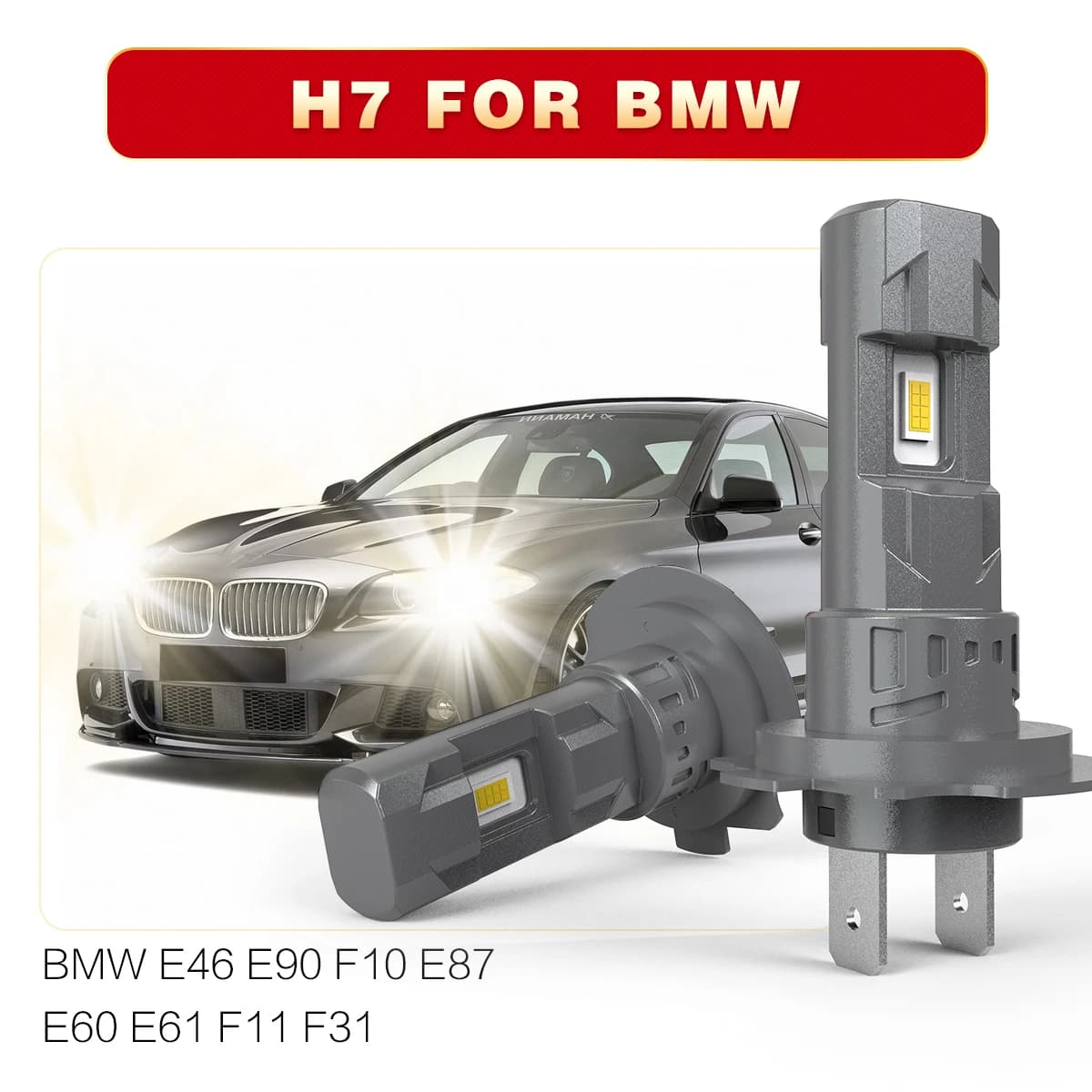 AUHSSAN 2x H7 Led Headlight Canbus Car Bulb 6000K White Fog Light Moto Diode Lamp 55w For BMW E46 E90 F10 E87 E60 E61 F11 F31