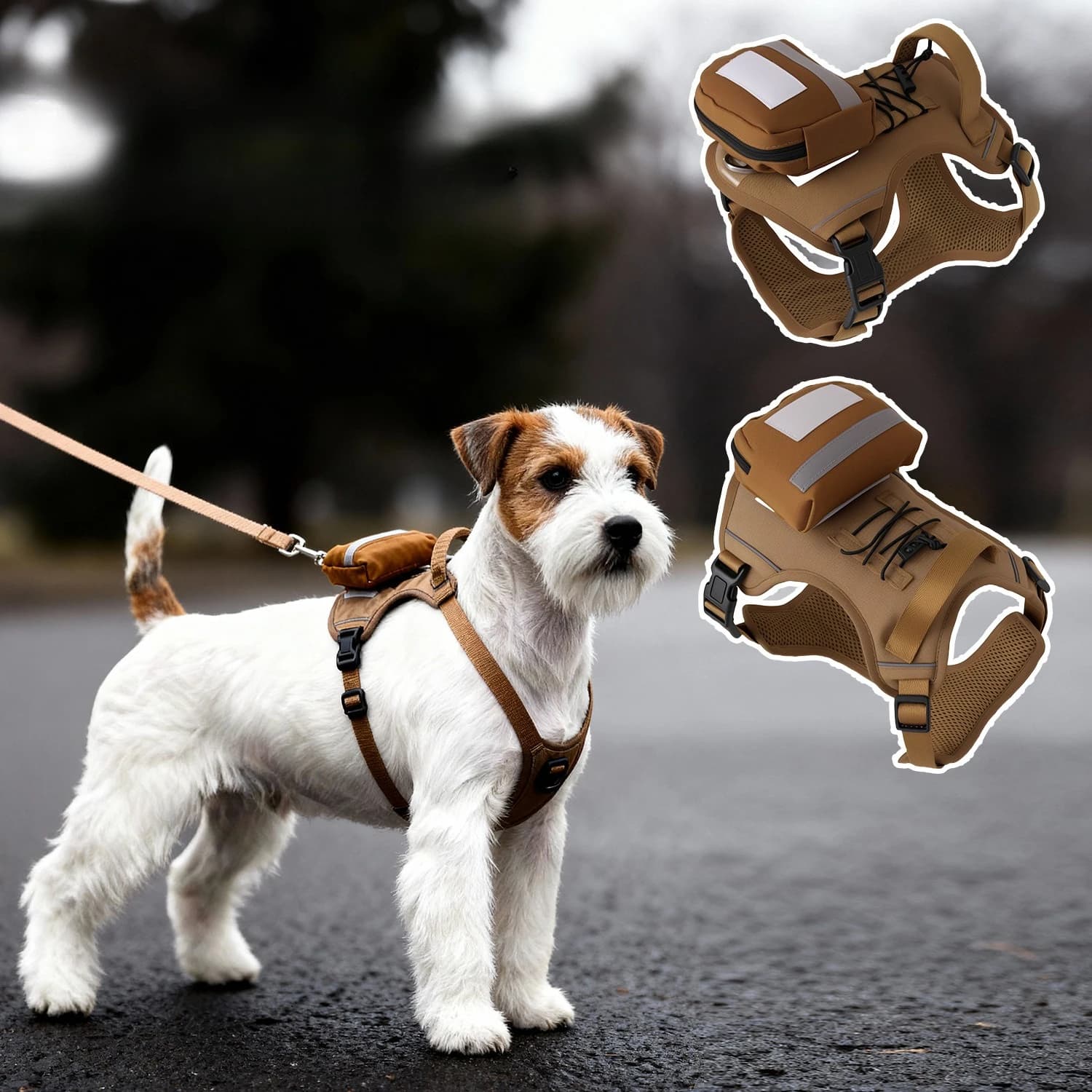 Tactical Dog Harness & Bungee Leash Set, Adjustable Pet Vest Backpack with Anti-Escape Design, Outdoor Walking Gear
