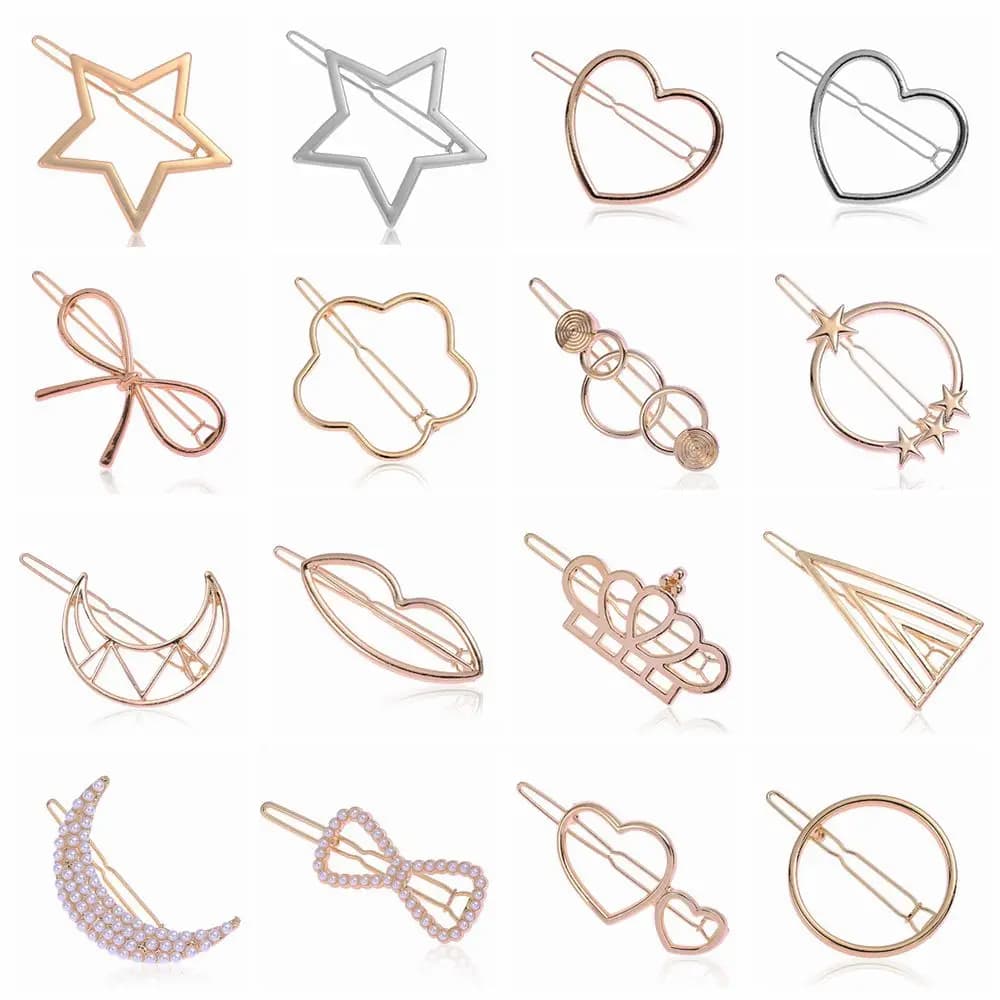 Hair accessories: Horsetail clips, hairstyle kilns, geometric hairpins, knot clasps, star and heart clips, metal clips