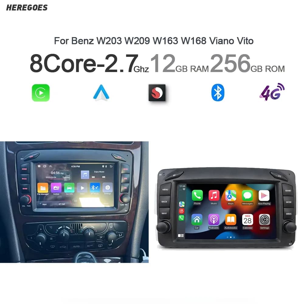 CarPlay 7 "DSP Android 15.0 8 Core 12GB di RAM 256GB Lettore per auto GPS autoradio multimediale Per Benz W203 W209 W163 W168 Viano Vito