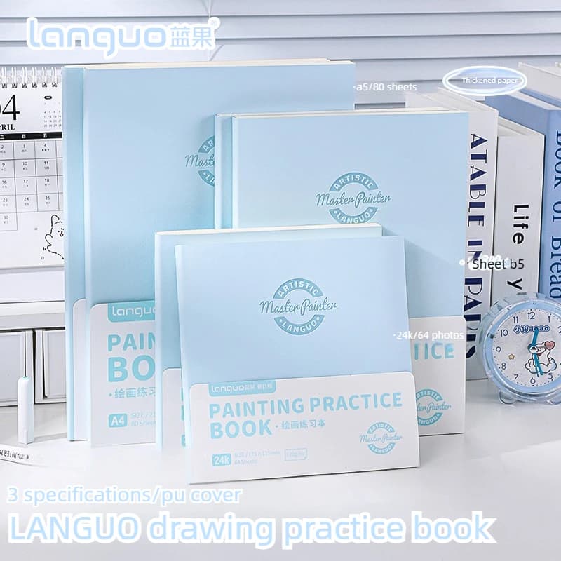 LANGUO Blank Thickened Drawing Notebooks 24K/A4/B5 PU Waterproof Cover for Acrylic Markers Sketchbook School Supplies Stationery