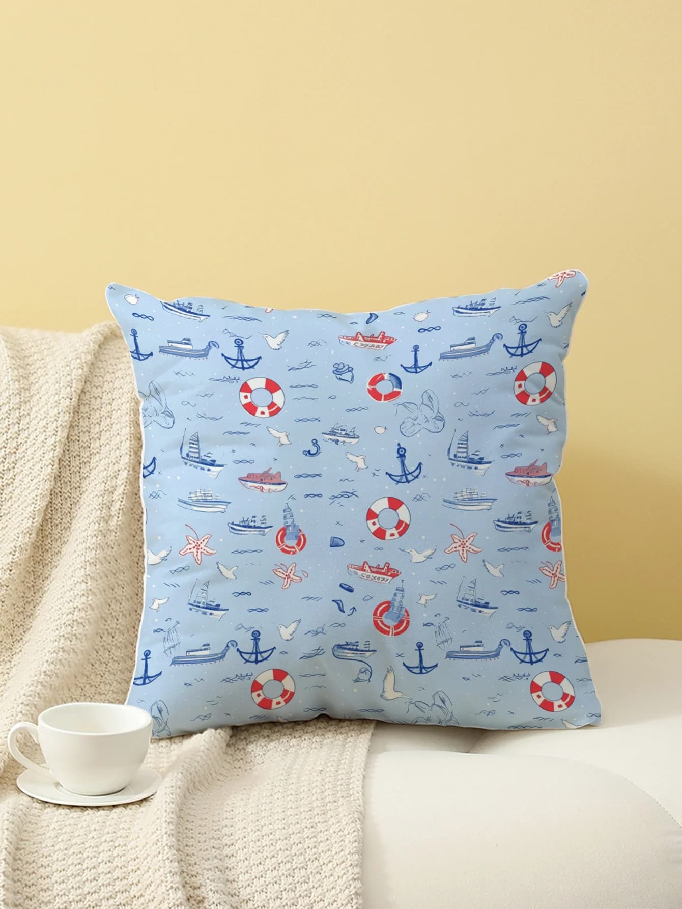 Fodera per cuscino con stampa nautica, federa decorativa per divano, camera da letto, soggiorno, letto, sedia da ufficio, decorazioni per la casa