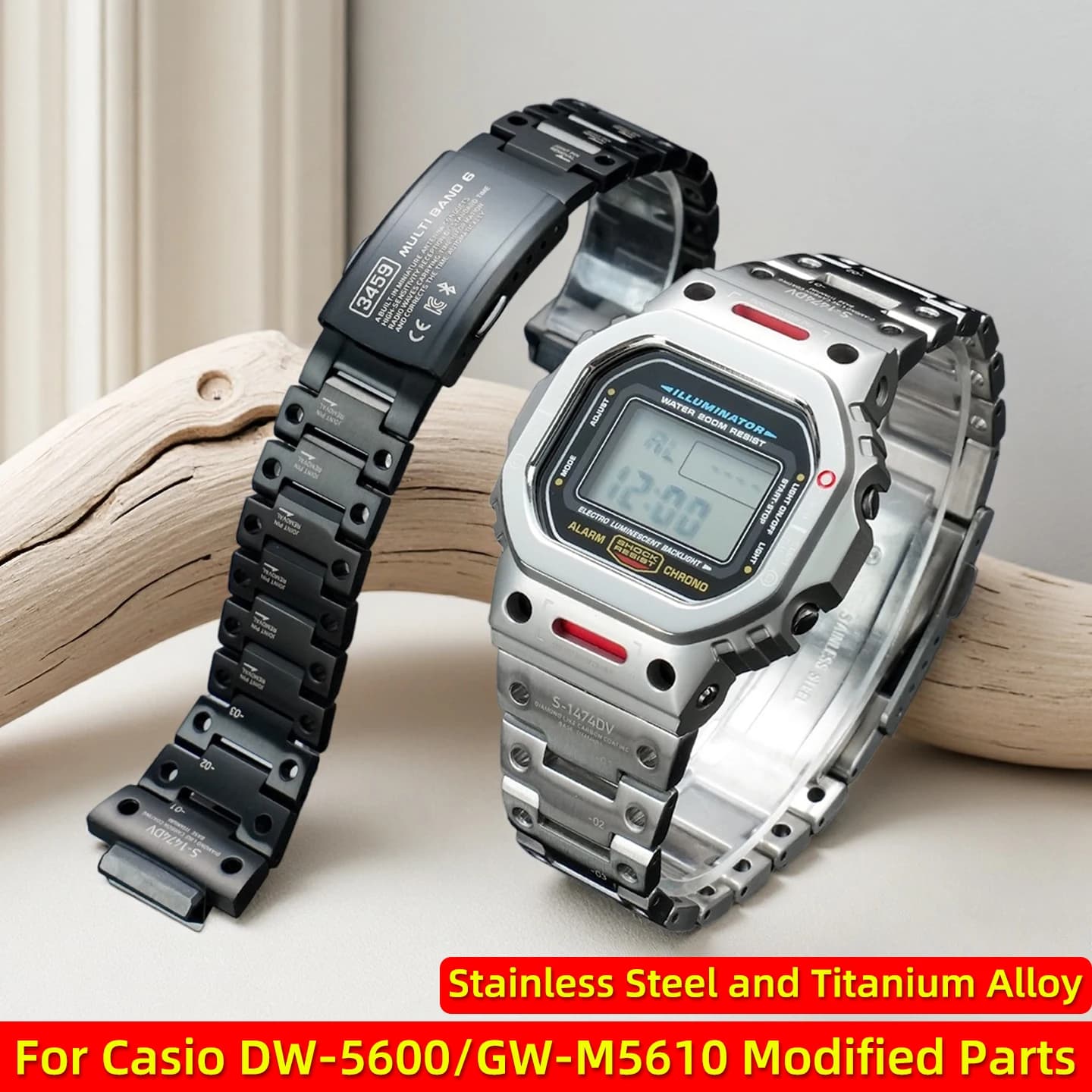 Mecha Style Modified Watch Case Strap Band Set For Casio G-SHOCK DW-5600 GW-M5610 GWX-5600 Stainless Steel/Titanium Upgrade Part