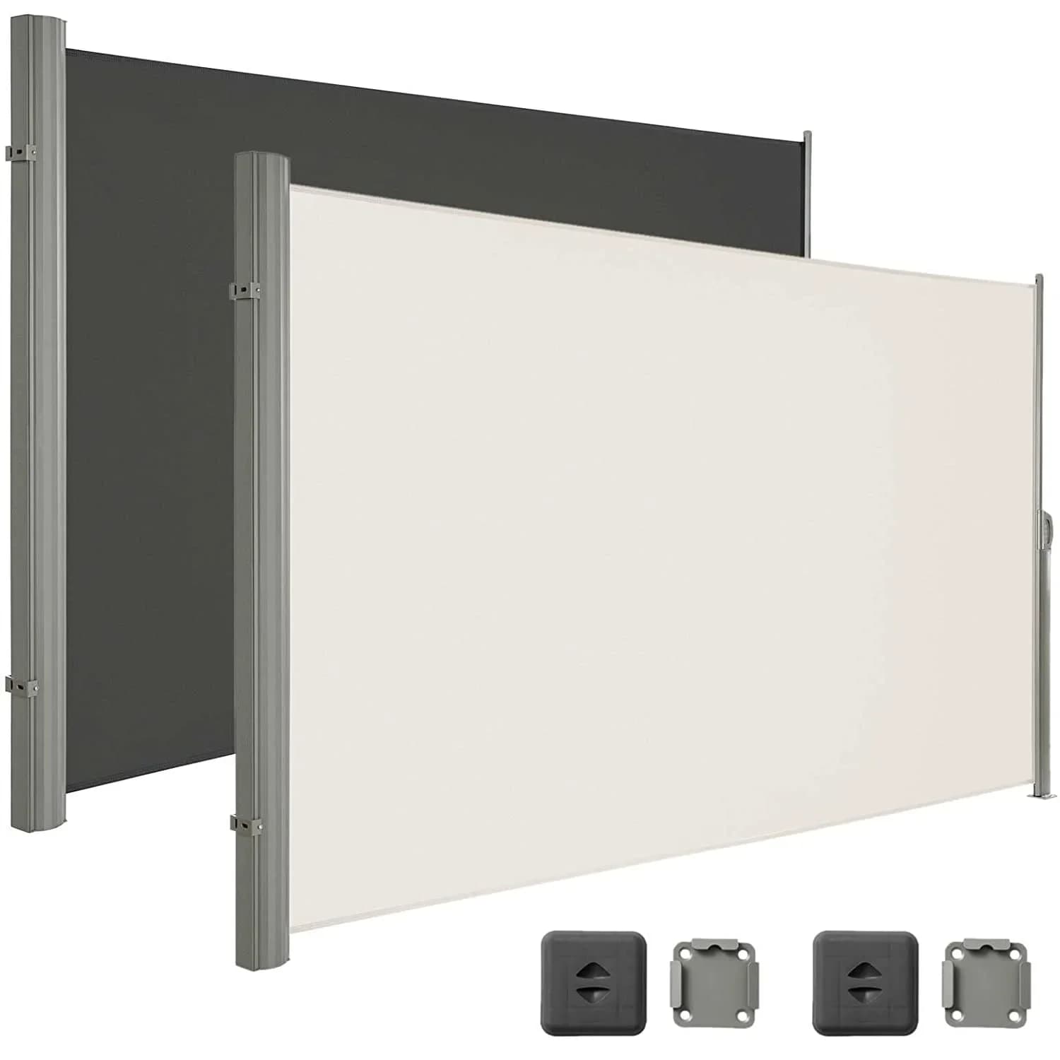 Retractable side curtain for outdoors, patio, swimming pool, water repellent, garden, terrace, sunshade, screen, privacy divider, windproof fence
