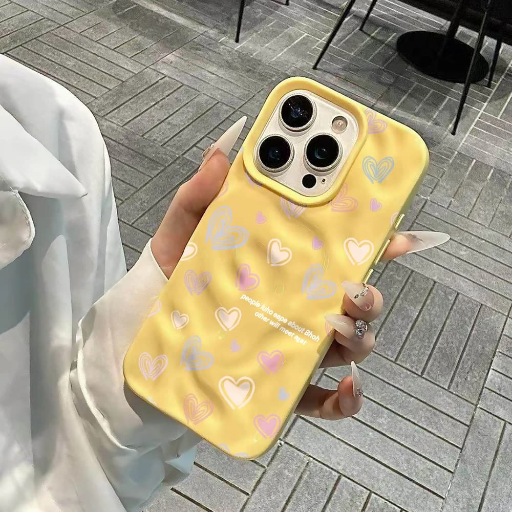 Custodia per telefono coreana trendy a forma di cuore per iPhone 17 16 15 14 13 12 11 Pro Max 14 Plus 17Air, in morbido silicone anti-caduta con effetto ondulato