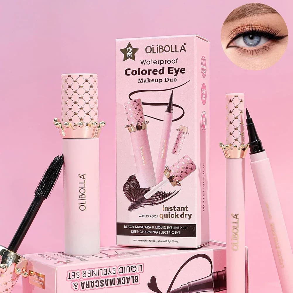 2-in-1 Crown Mascara, Waterproof Long Lasting Volumizing Curling Mascara Smudge Proof Thick Lash Makeup Pink