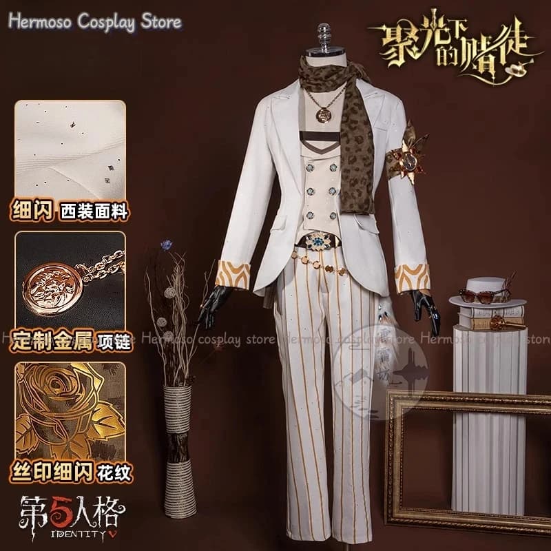 A;3,v;7'd/Identity V Prospector Norton Campbell Costume Cosplay Parrucca Uniforme Lupo Solitario Abbagliante con Coda e Sciarpa Uomo W6'b\7.n;8/