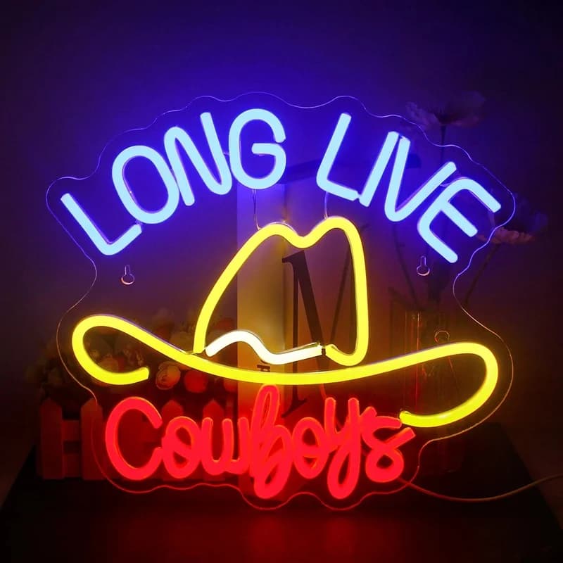 Cowboys Long Live Neon Sign Luci a LED Decorazione della stanza a tema occidentale per bar Casa Camera da letto Party Club Lampada da parete alimentata tramite USB
