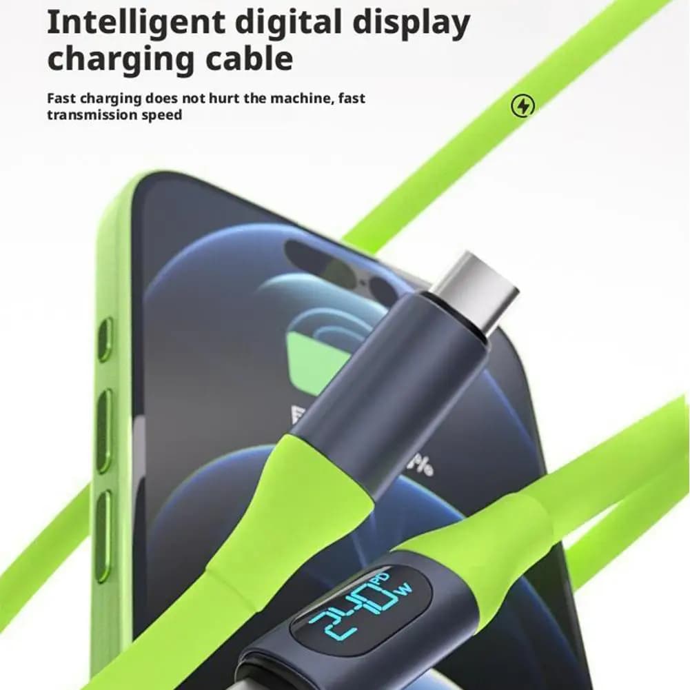 Cavo di ricarica super rapida PD 240W in silicone da USB-C a USB-C con display digitale intelligente per iPhone 16 15 Huawei Xiaomi
