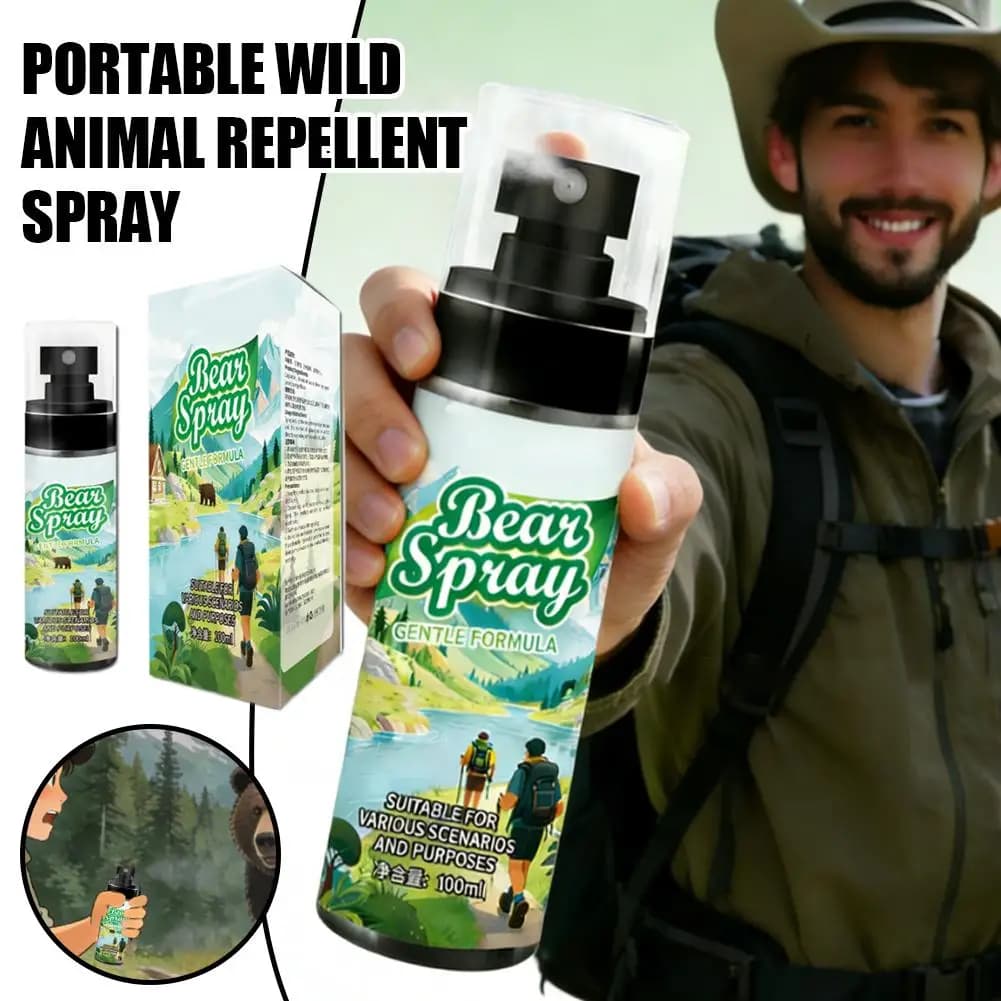Spray Repellente per Animali Selvatici 100ml con Blocco di Sicurezza, Dissuasore per Orsi e Cani, Olio al Peperoncino Non Letale, Attrezzatura per Escursionismo, Campeggio e Foresta