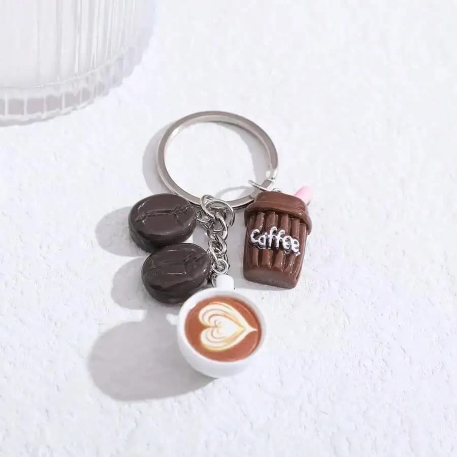 Coffee Cup Resin Keychain With Beans And Takeaway Cup Charm For Bag Car Decor Gift