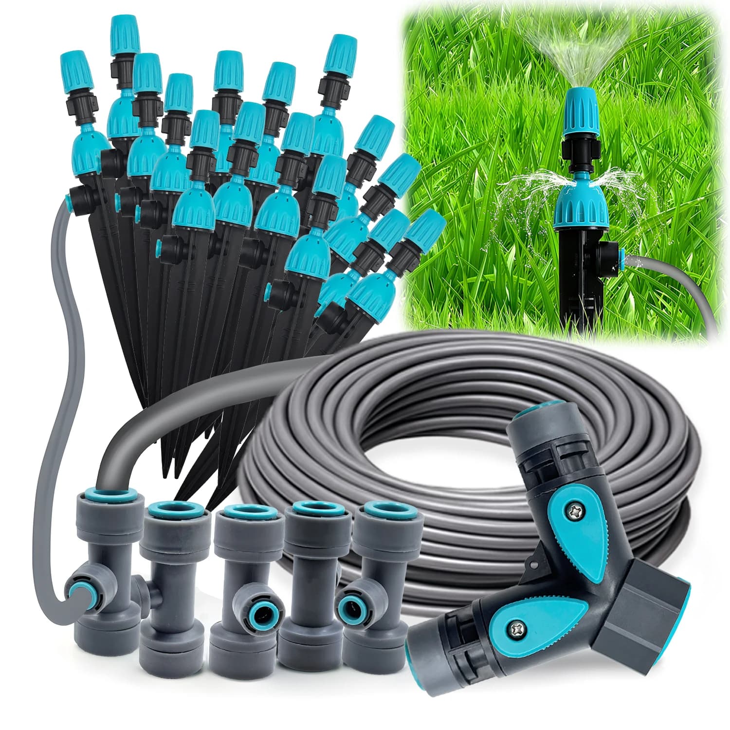 12mm 360 ° 2-in-1 adjustable sprayer with quick coupling, 3/8" drop microirrigator for garden irrigation system