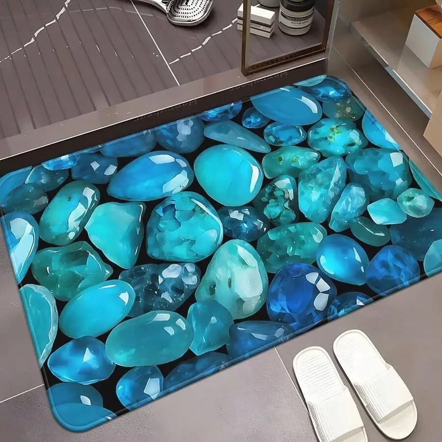 Blue Gemstone Print Non-Slip Bathroom Door Mat Washable Floor Rug