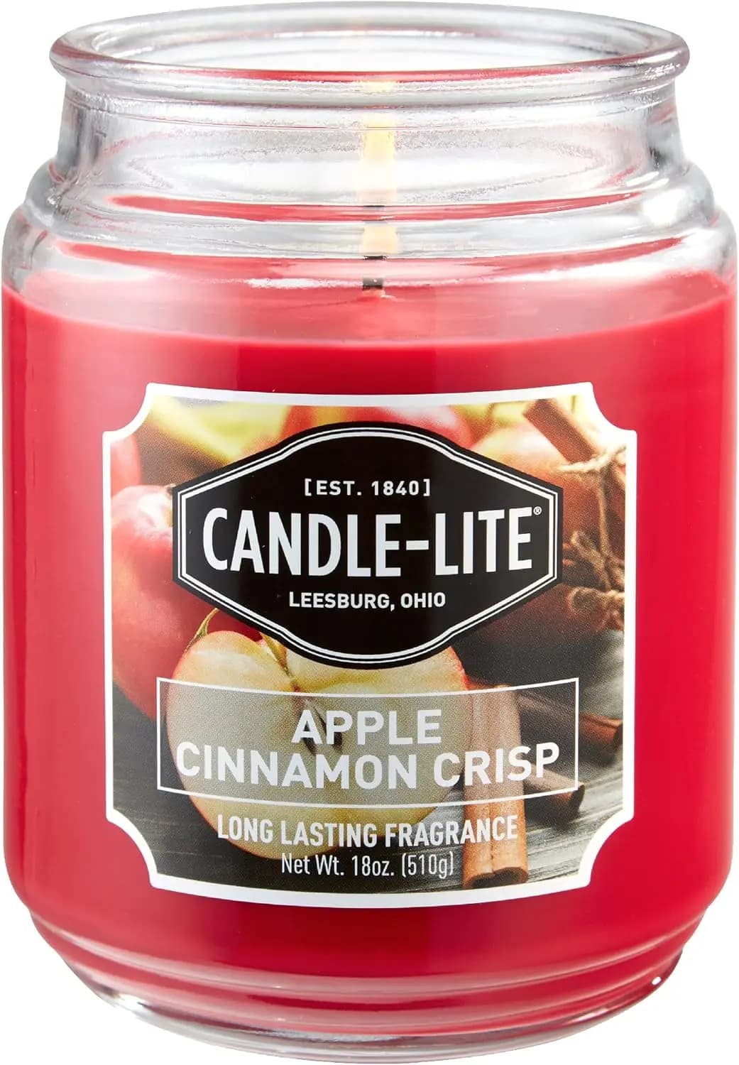 Candela Profumata al Gusto di Mela e Cannella, 18 oz, Durata 110 Ore, Stoppino Singolo, Rossa