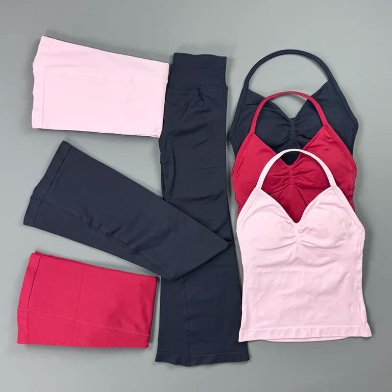 2 Pieces Gym Set Women Yoga Tank Top High Waist Flared Leggings Butt Lifting Tummy Control Outfit Pilates Gym Workout Daily Wear