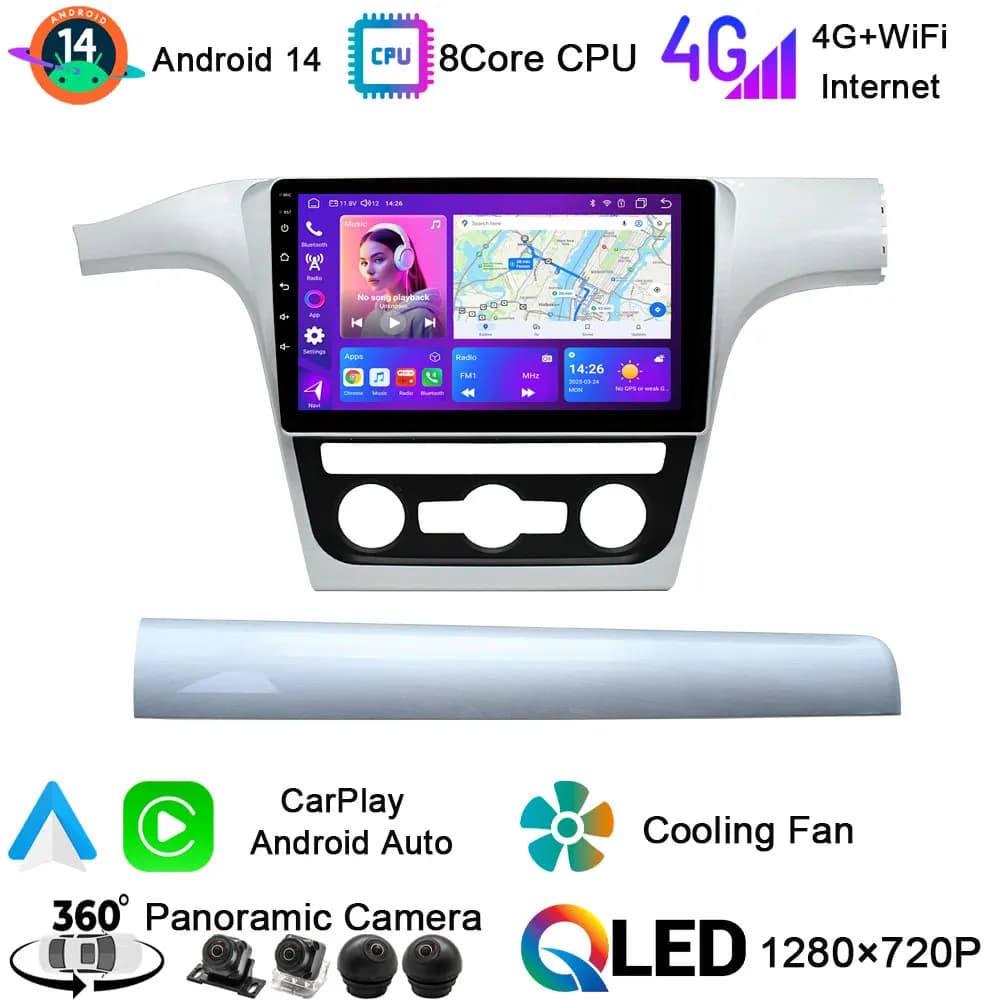 10in Android14 WiFi 4GGPS multimedia player,Radio car audio 360 DSP,BT5.0 CarPlay head unit For Volkswagen VW Passat 2011-2015