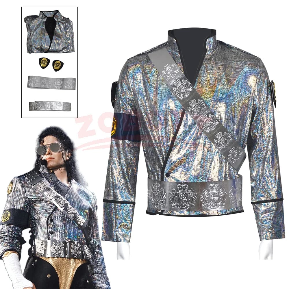 Michael Jackson BAD Bucharest Tour Cosplay Full Set Laser Jacket Belt Handmade Rare Impersonator Stage Costume Halloween
