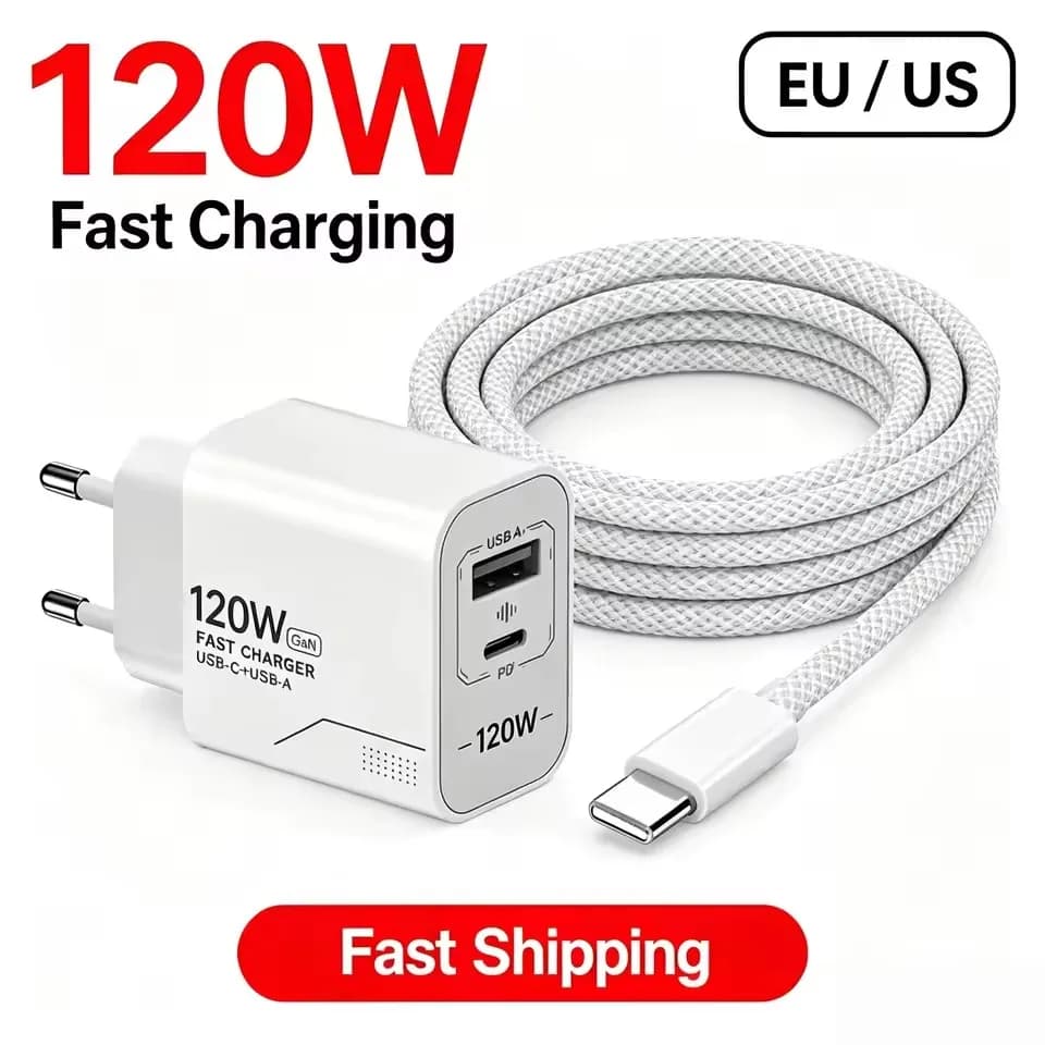 120W GaN Charger 2-Port Fast Charging Charger Type C High Speed Charge Mobile Phone Wall Adapter For Phone EU/US Pulg Charger