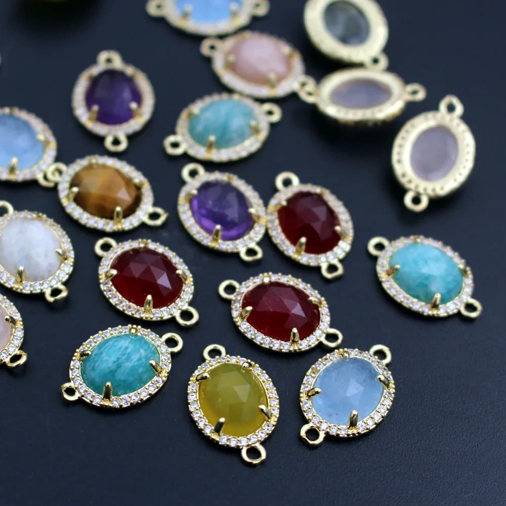 10 pezzi alla moda quarzo naturale amazzonite pietra di giada connettori ovali CZ ciondoli pendenti fai da te per le donne orecchini pendenti creazione di braccialetti