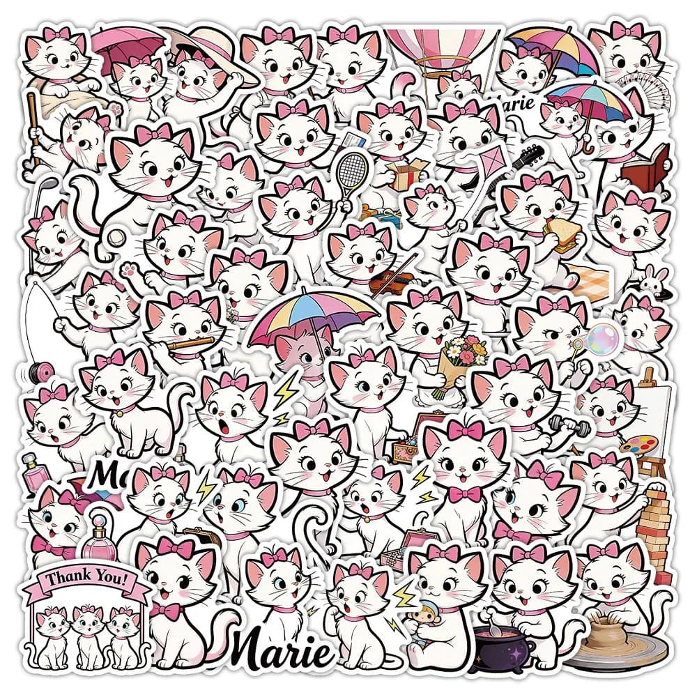 Confezione da 50 Adesivi Decorativi Impermeabili con Simpatici Gatti Cartoon per Tablet, Telefoni, Chitarre, Caschi, Cancelleria e Quaderni