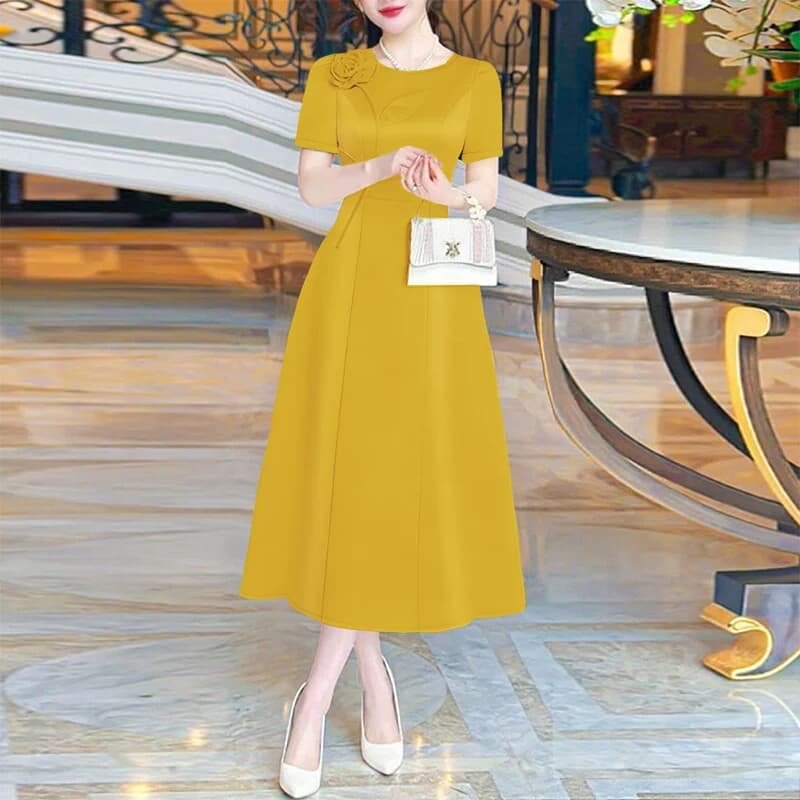 2026 ZANZEA Elegant Women's Satin Party Dress, Fashion Dress with 3D Flowers, Mixed Dress with Sleeves Court in Trapezio for Work